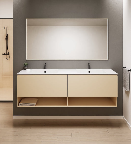 ALBA – Double Corian® Basin Unit with 2 Aligned Drawers and buttom Shelves - ROVALUX