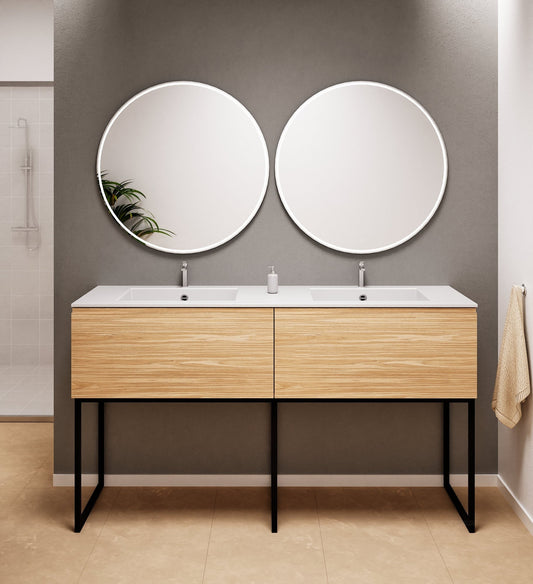 Aurora – Double Corian® Basin Unit with 2 Aligned Drawers and Feet-Standing Vanity - ROVALUX