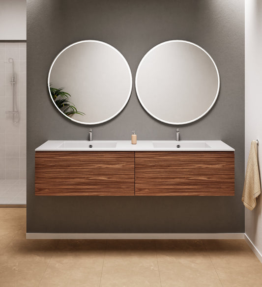 Aurora Double Set – Corian double Sinks & Countertop with 2 Drawers Vanity - ROVALUX