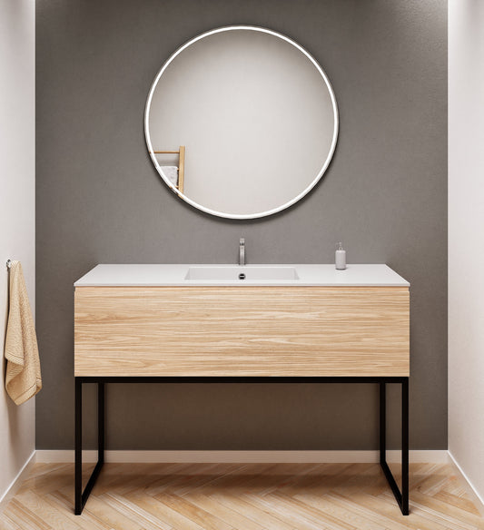Aurora Single Set with supporting Legs - Corian Basin & Countertop with 1 Drawer Vanity - ROVALUX