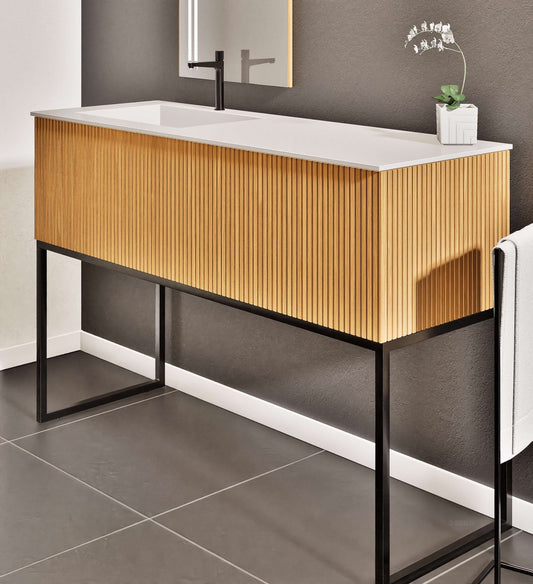 Fluvia Single Classic Set With Supporting Legs – Corian® Sink & Countertop with 1 Main Drawer & Concealed Inner Drawer Copy - ROVALUX