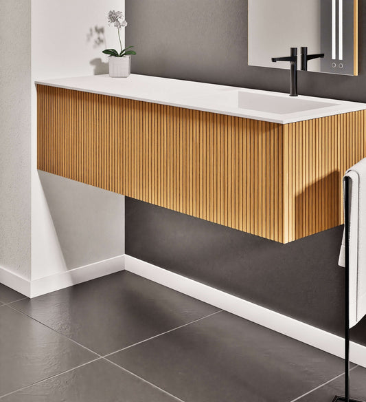 Fluvia Single Left Wall Set – Corian® Sink & Countertop with 1 Main Drawer & Concealed Inner Drawer - ROVALUX