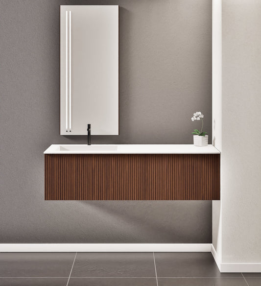 Fluvia Single Right Wall Set – Corian® Sink & Countertop with 1 Main Drawer & Concealed Inner Drawer - ROVALUX