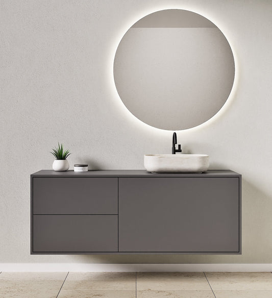 LINEA Frame - Top mounted single sink basin unit & 1 Drawer - 2 Stacked Side Drawers vanity unit - ROVALUX