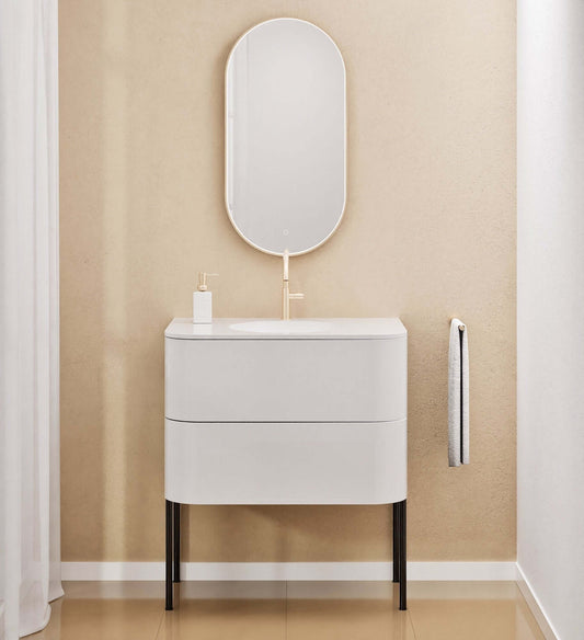 Serenia Flow Single Set with Supporting Legs - Corian® Sink & Countertop with 2 Drawers - ROVALUX