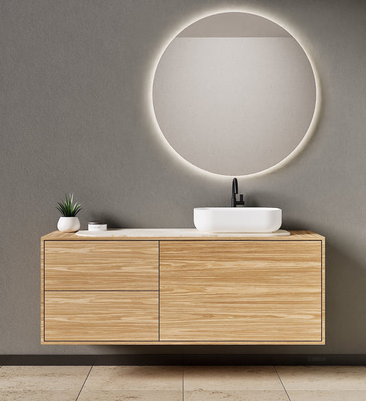 STRIA - Top mounted single sink with counter tablet & 1 Drawer - 2 Stacked Side Drawers vanity unit - ROVALUX