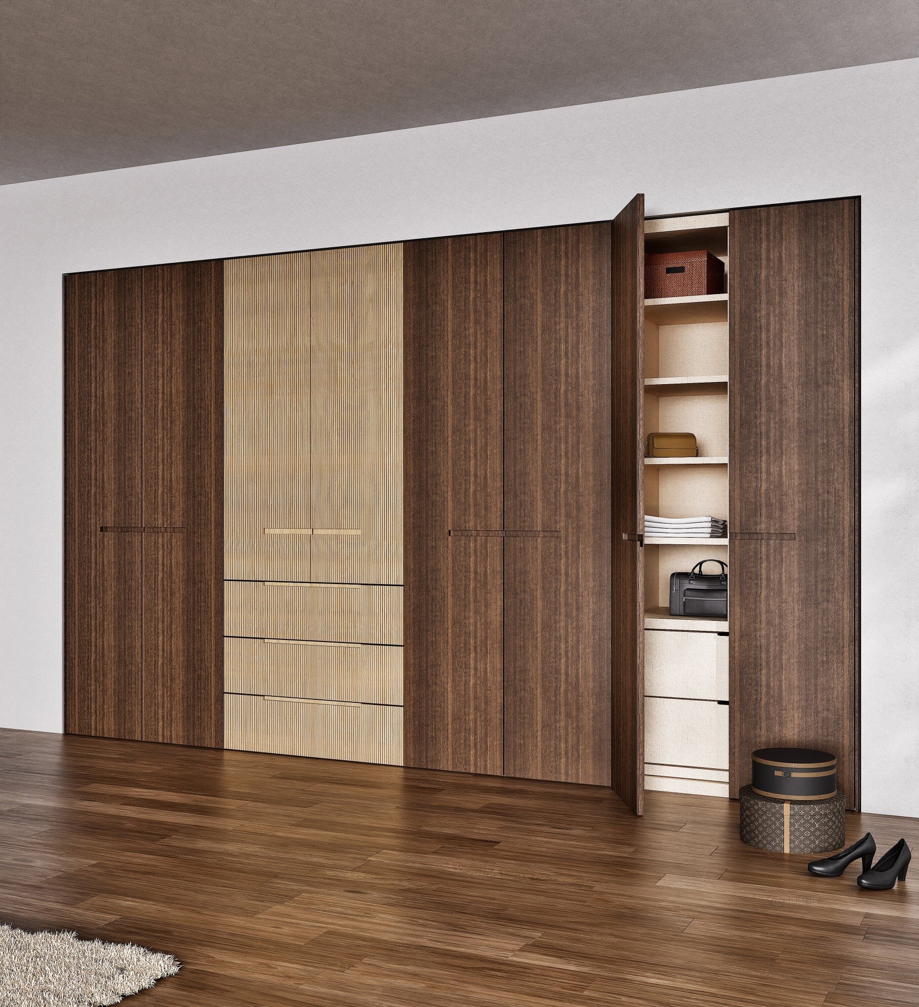 Fluvia Trama - Customizable dressing wardrobe with hinged doors - Rovalux