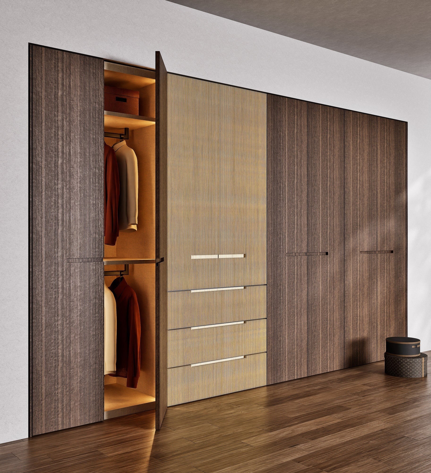 Fluvia Trama - Customizable dressing wardrobe with hinged doors - Rovalux