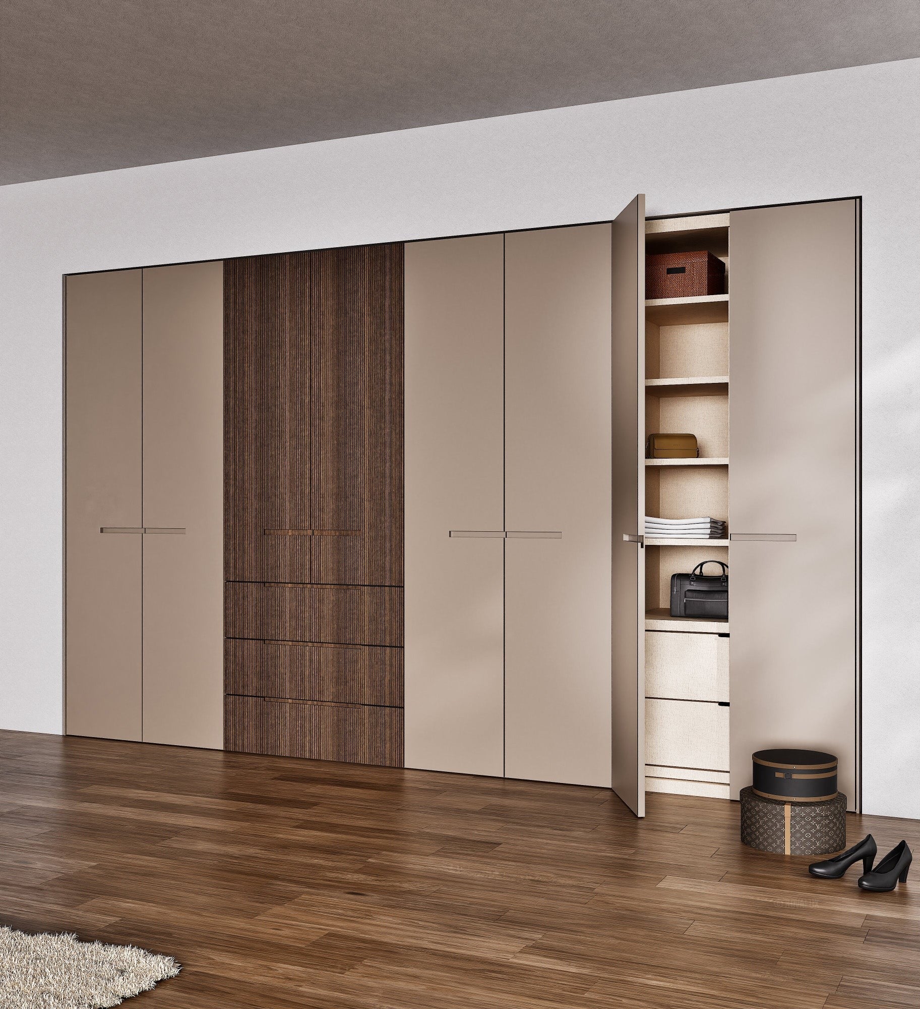 Fluvia Trama - Customizable dressing wardrobe with hinged doors - Rovalux