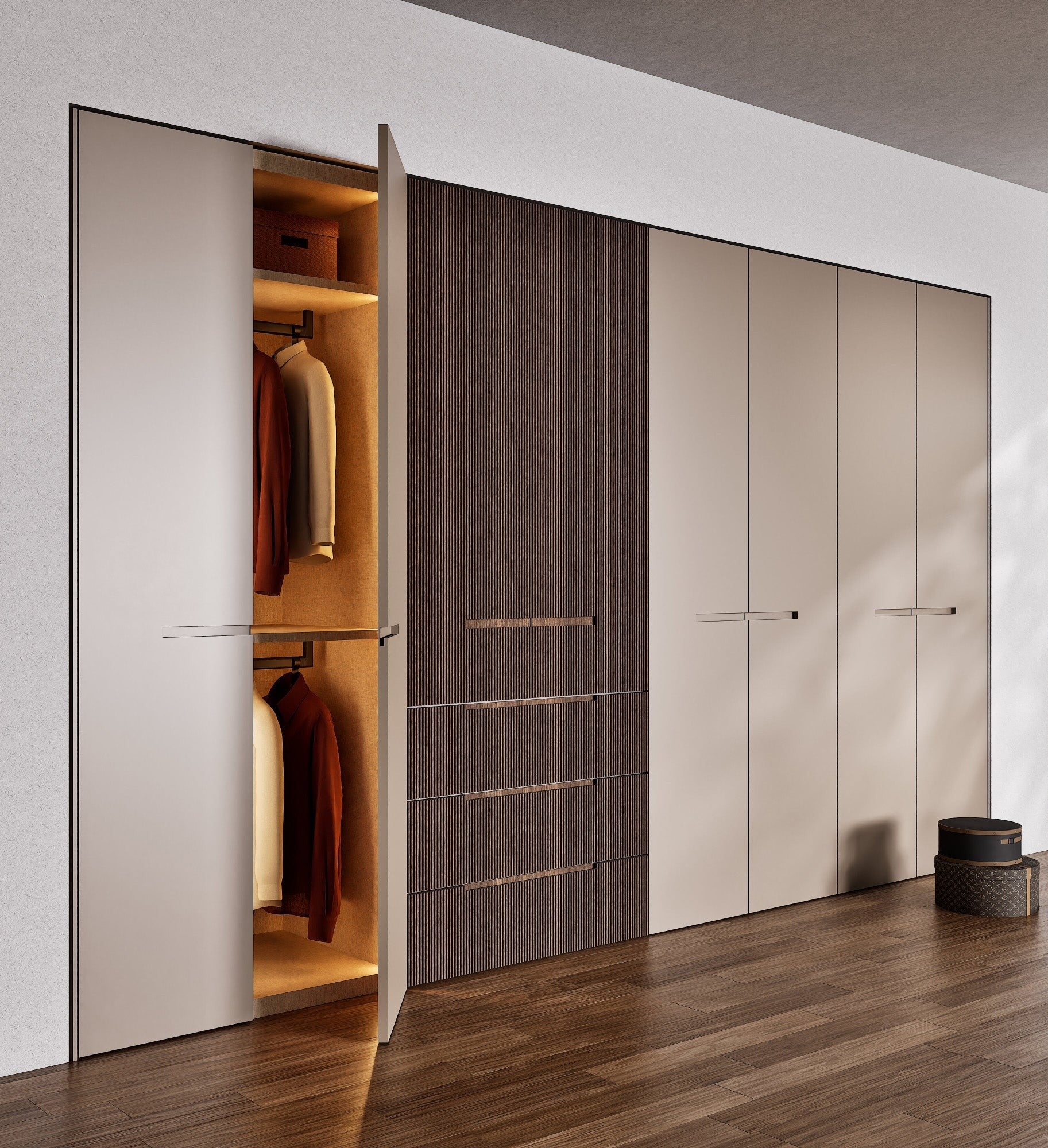 Fluvia Trama - Customizable dressing wardrobe with hinged doors - Rovalux