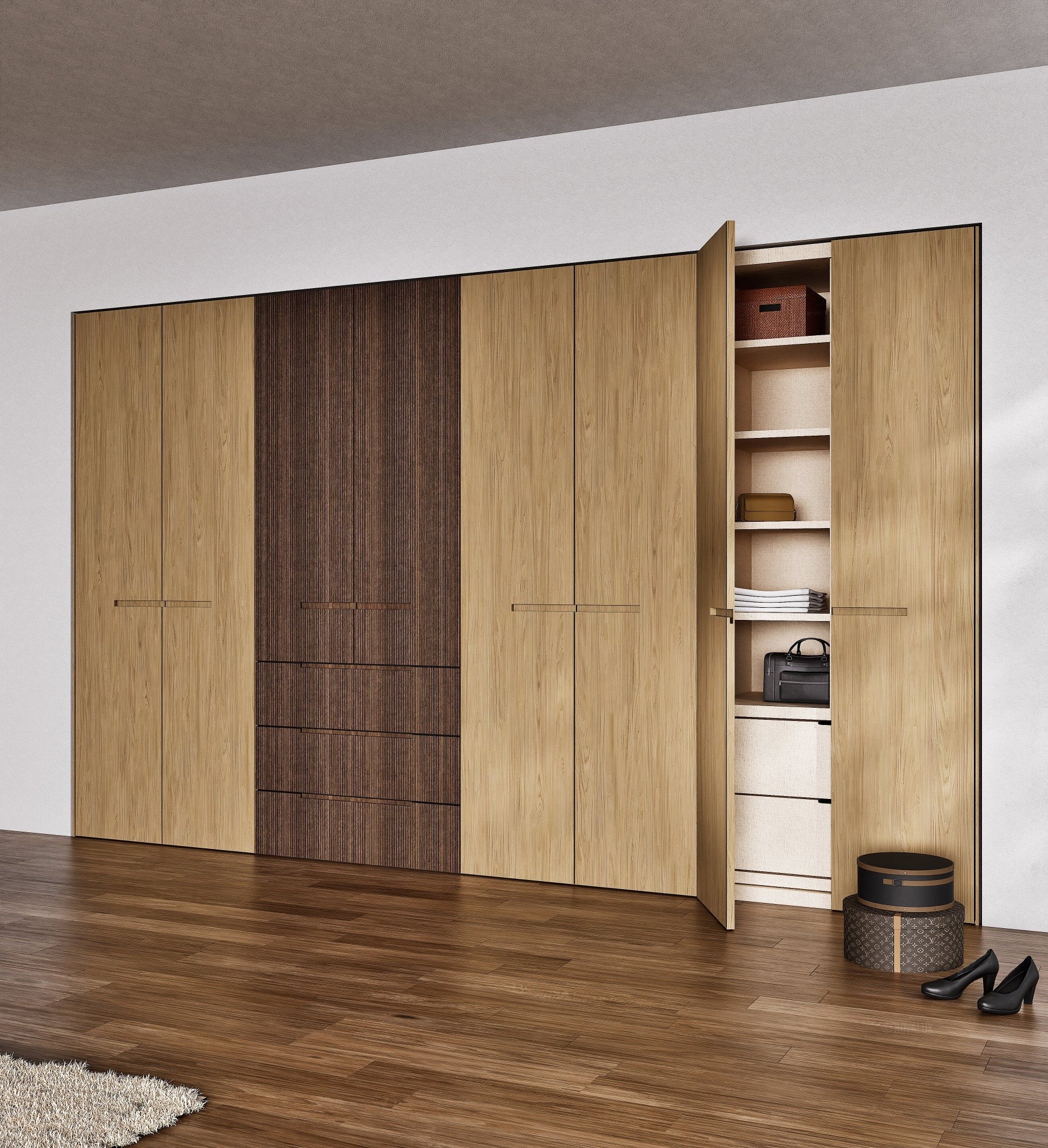 Fluvia Trama - Customizable dressing wardrobe with hinged doors - Rovalux