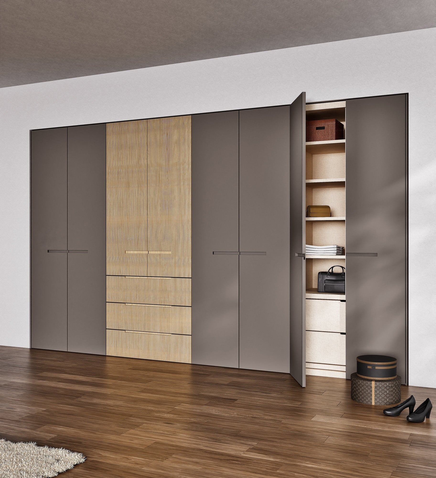 Fluvia Trama - Customizable dressing wardrobe with hinged doors - Rovalux