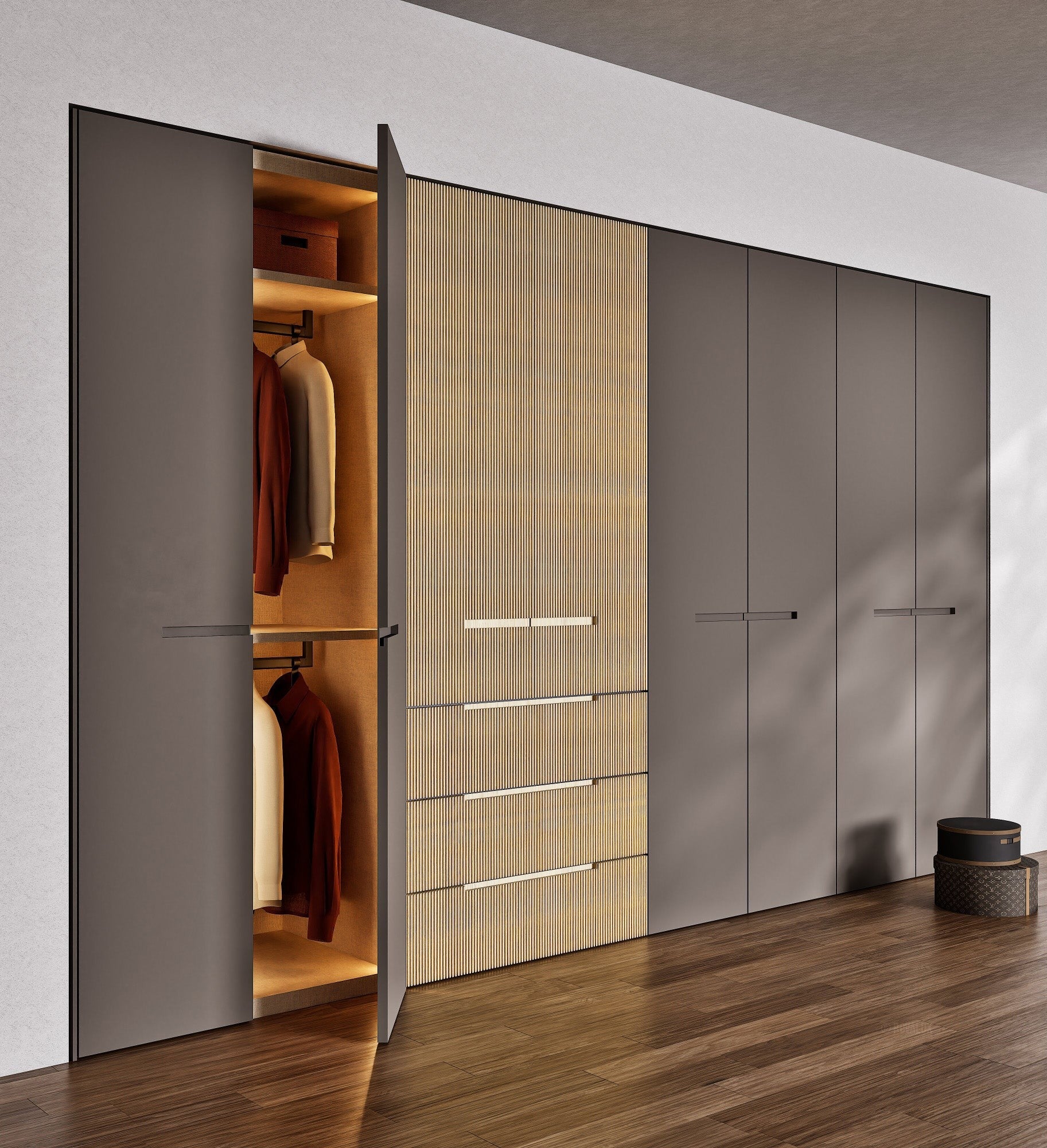 Fluvia Trama - Customizable dressing wardrobe with hinged doors - Rovalux