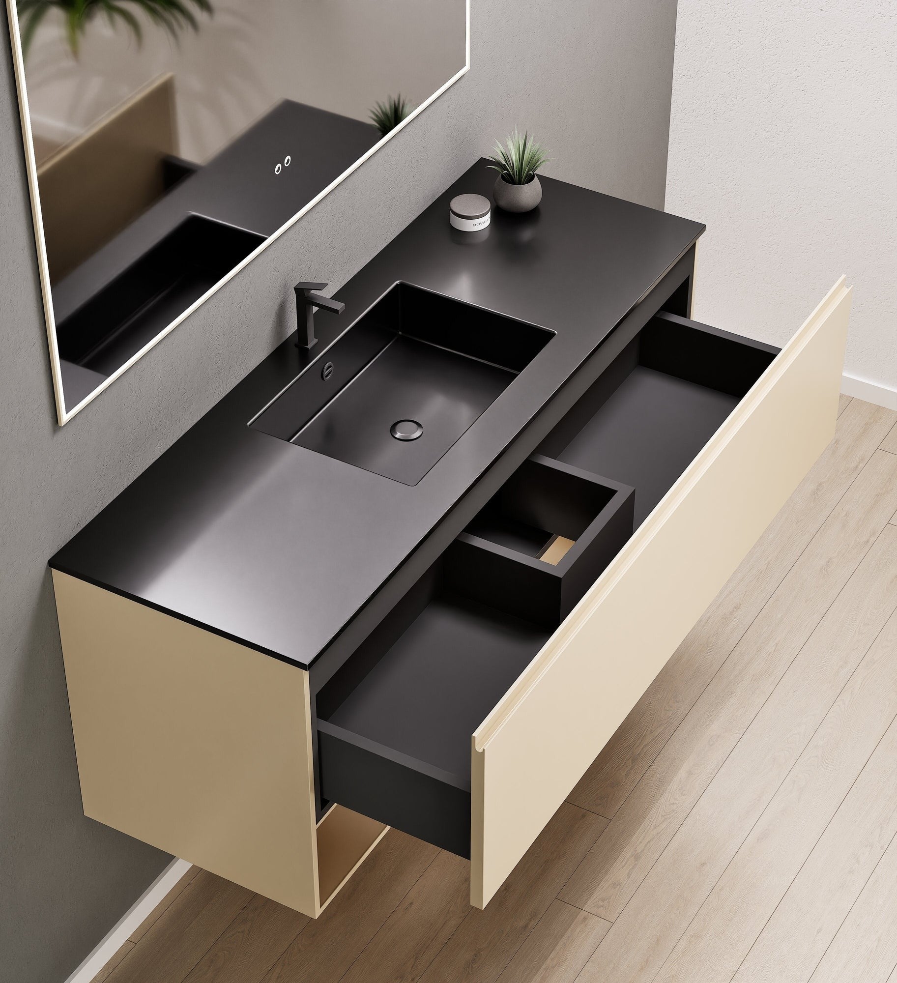 ALBA - Corian® basin unit & 1 Drawer vanity unit 1 Bottom Shelf - Rovalux