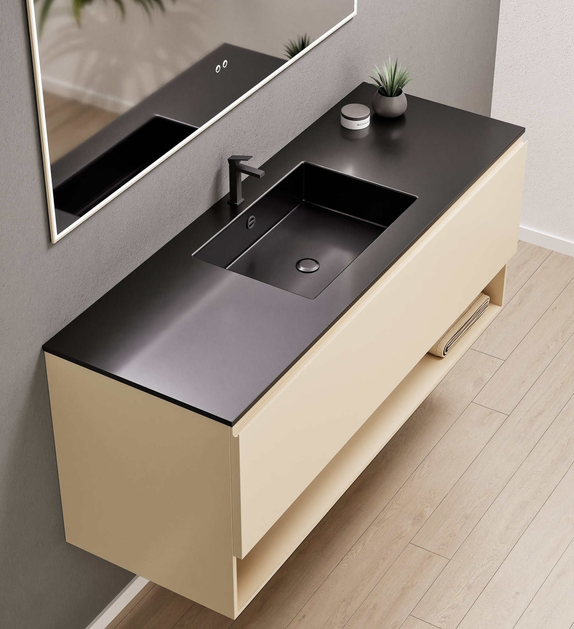 ALBA - Corian® basin unit & 1 Drawer vanity unit 1 Bottom Shelf - Rovalux