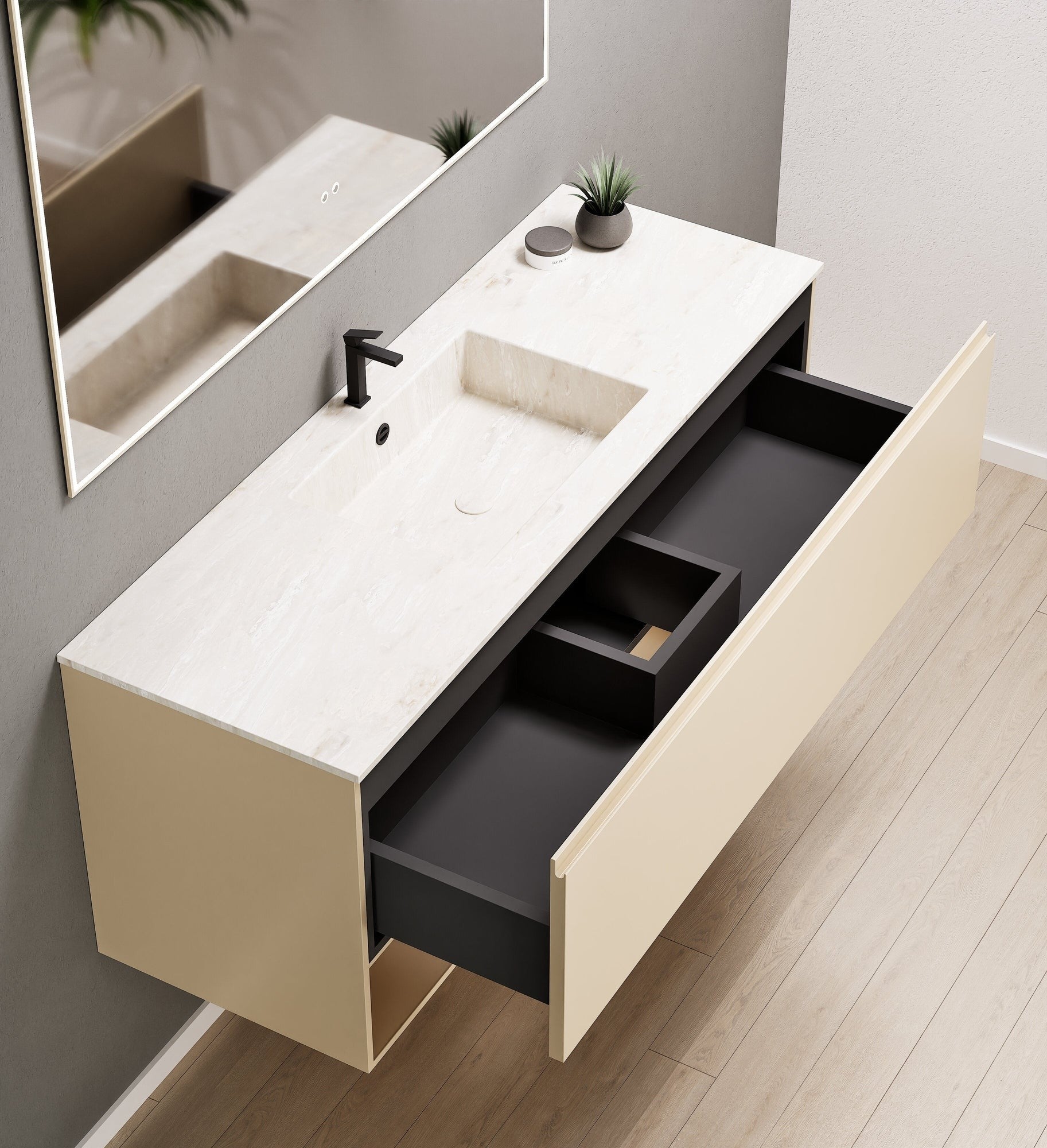 ALBA - Corian® basin unit & 1 Drawer vanity unit 1 Bottom Shelf - Rovalux