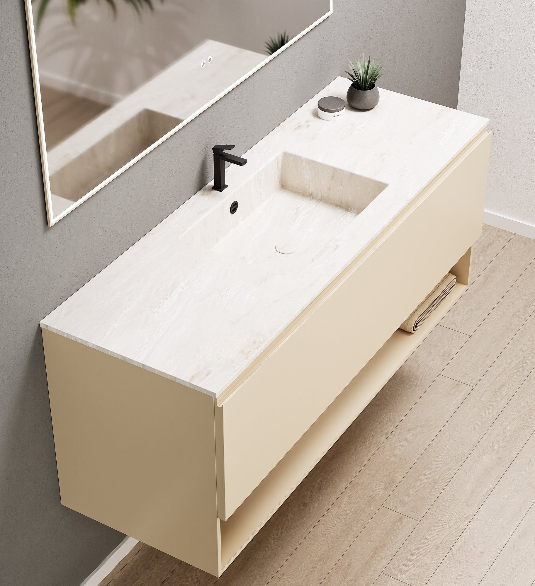 ALBA - Corian® basin unit & 1 Drawer vanity unit 1 Bottom Shelf - Rovalux