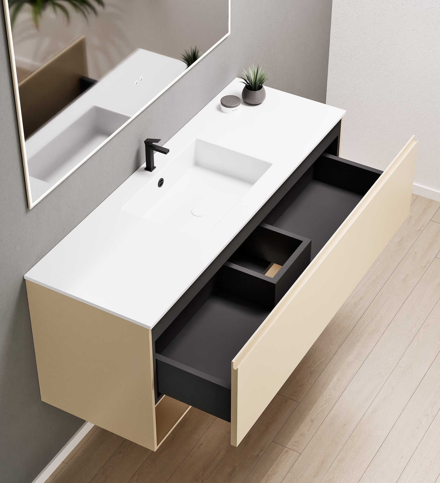 ALBA - Corian® basin unit & 1 Drawer vanity unit 1 Bottom Shelf - Rovalux