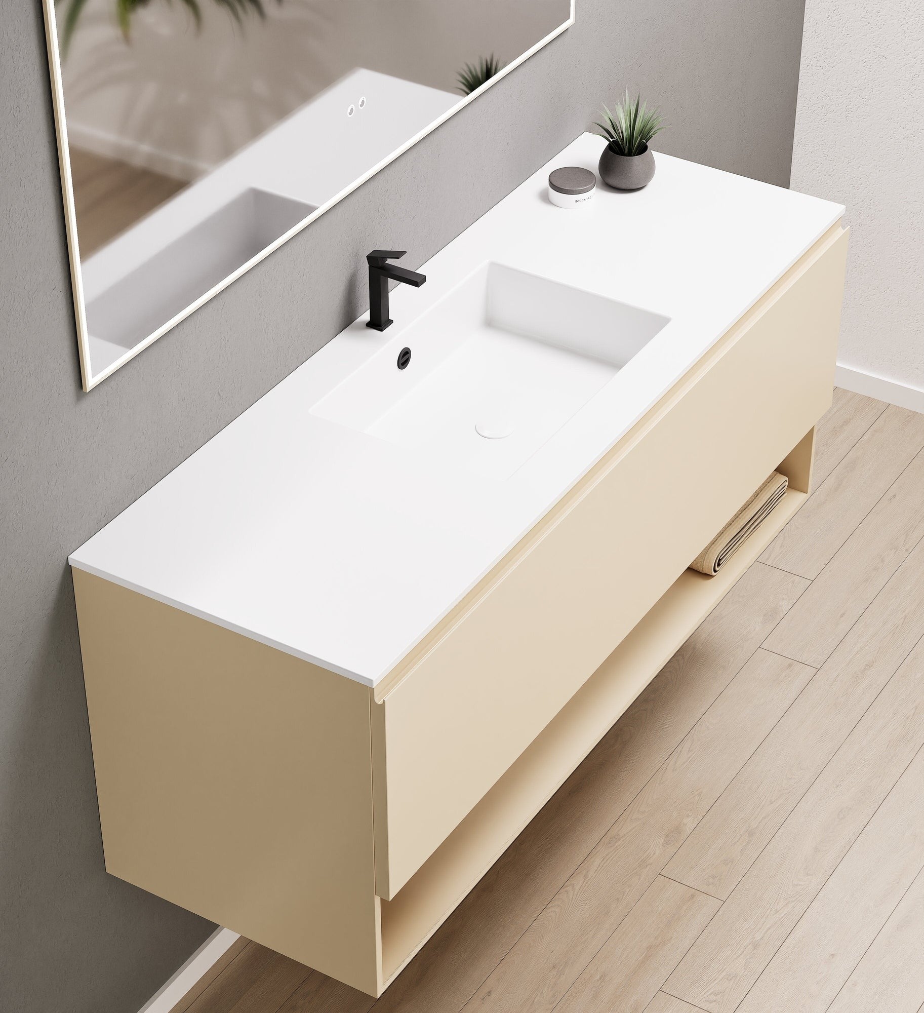 ALBA - Corian® basin unit & 1 Drawer vanity unit 1 Bottom Shelf - Rovalux