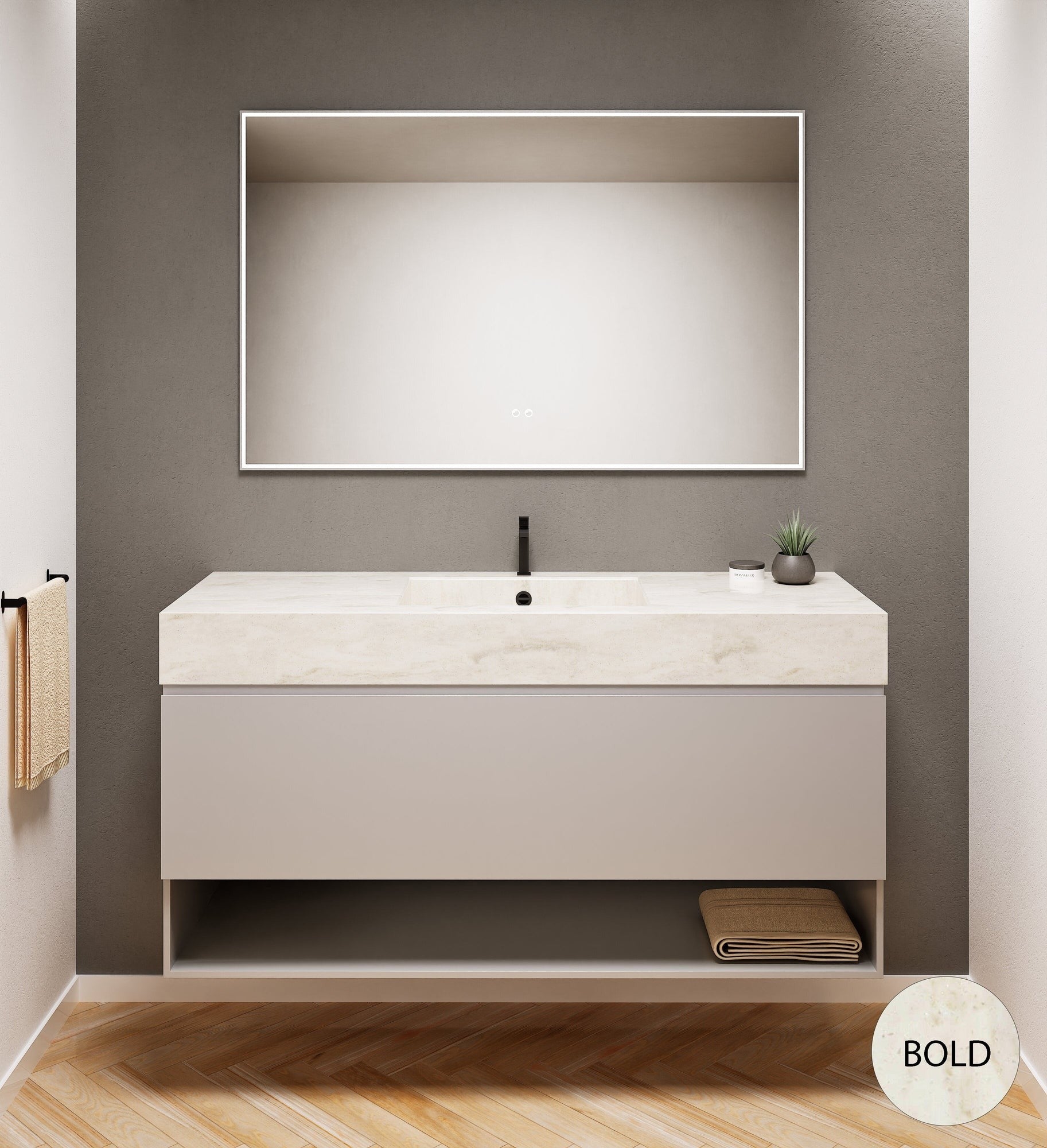 ALBA - Corian® basin unit & 1 Drawer vanity unit 1 Bottom Shelf - Rovalux