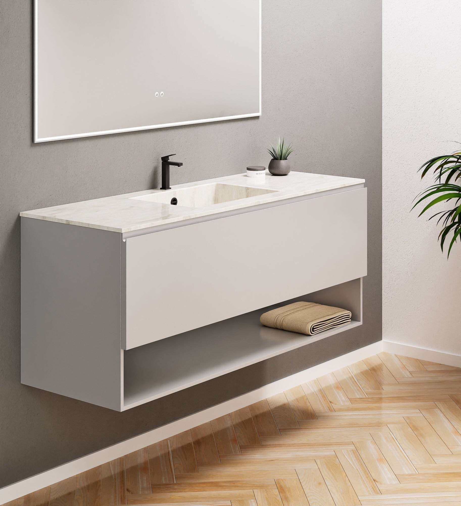 ALBA - Corian® basin unit & 1 Drawer vanity unit 1 Bottom Shelf - Rovalux