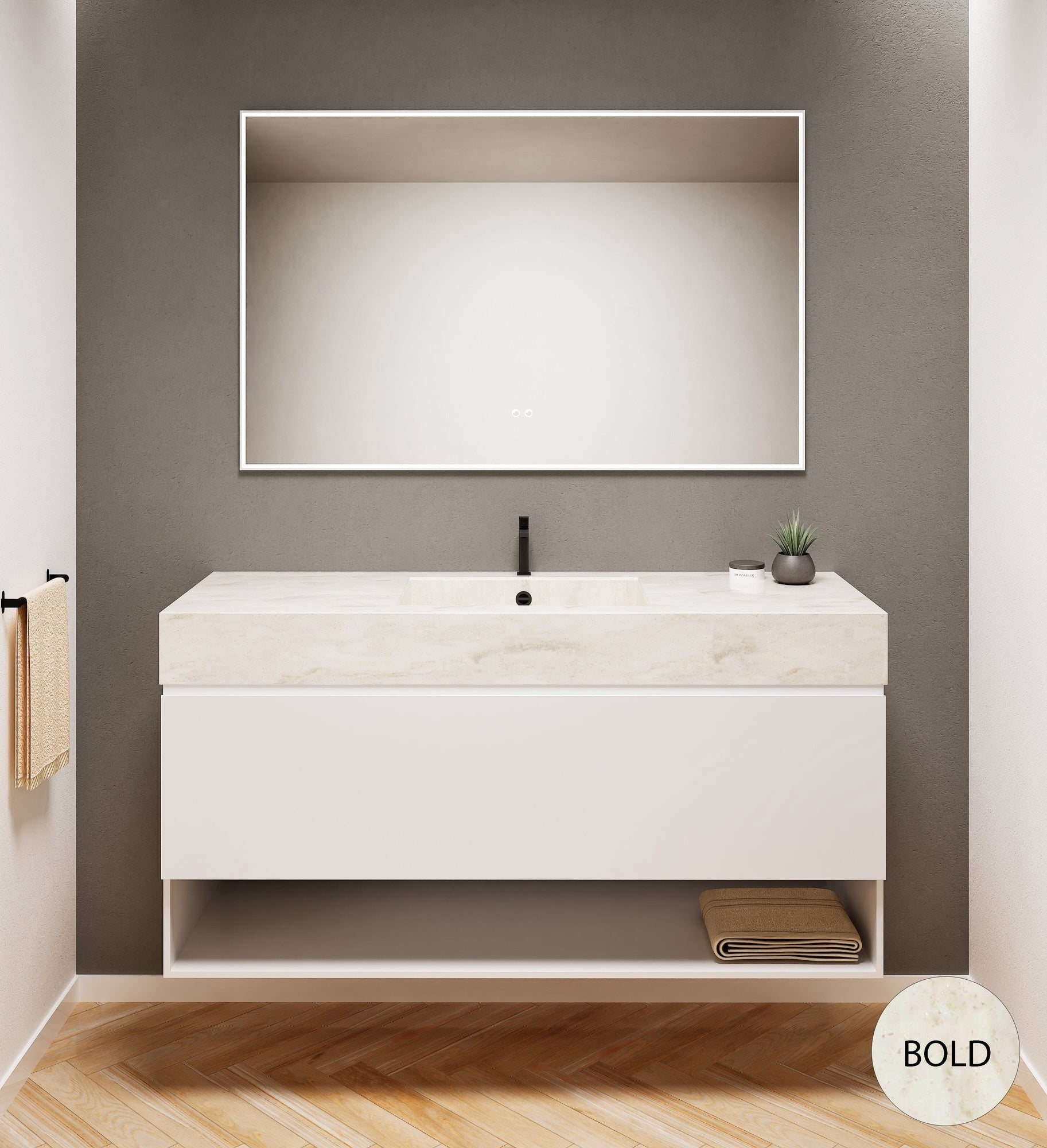 ALBA - Corian® basin unit & 1 Drawer vanity unit 1 Bottom Shelf - Rovalux