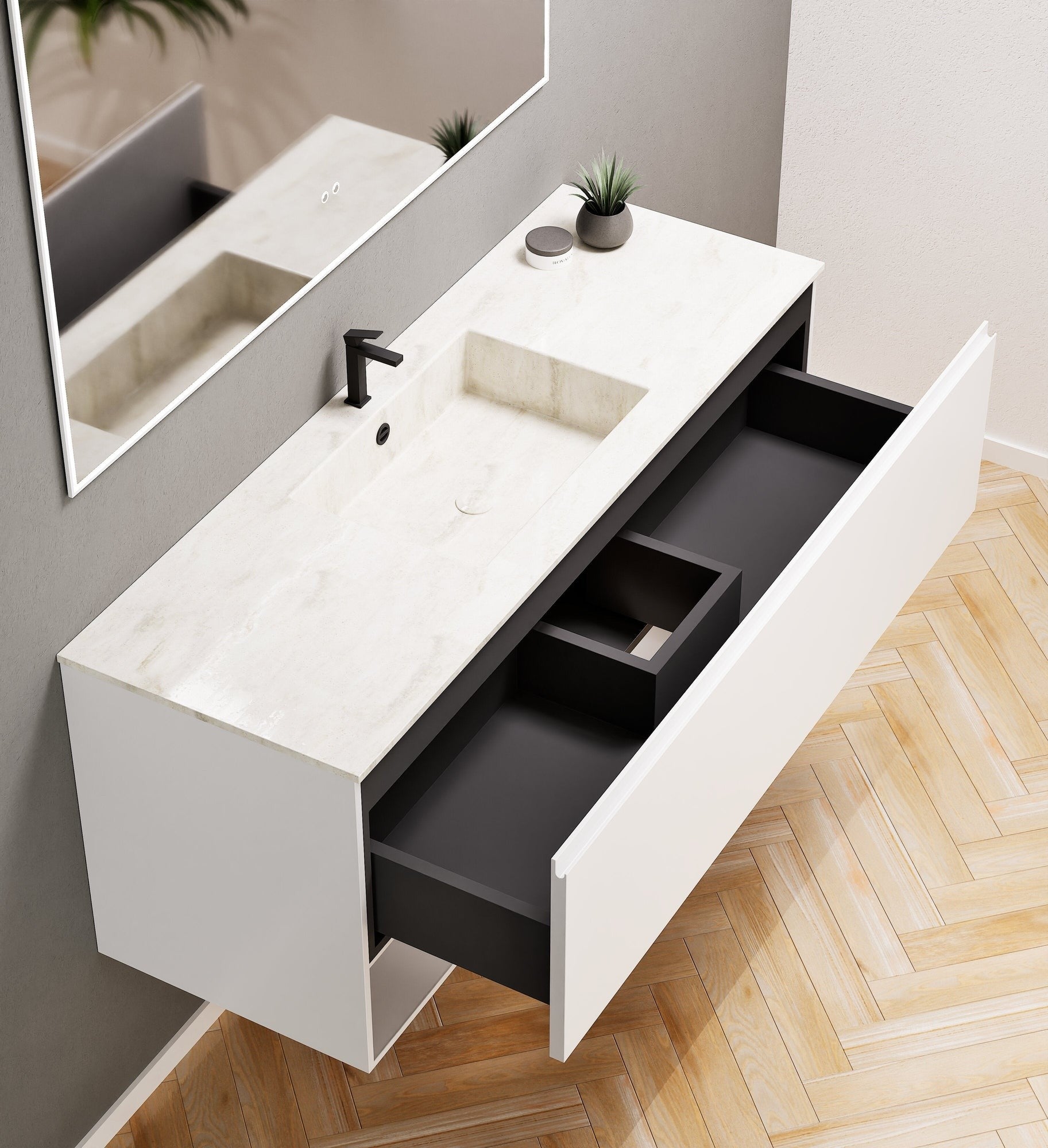 ALBA - Corian® basin unit & 1 Drawer vanity unit 1 Bottom Shelf - Rovalux