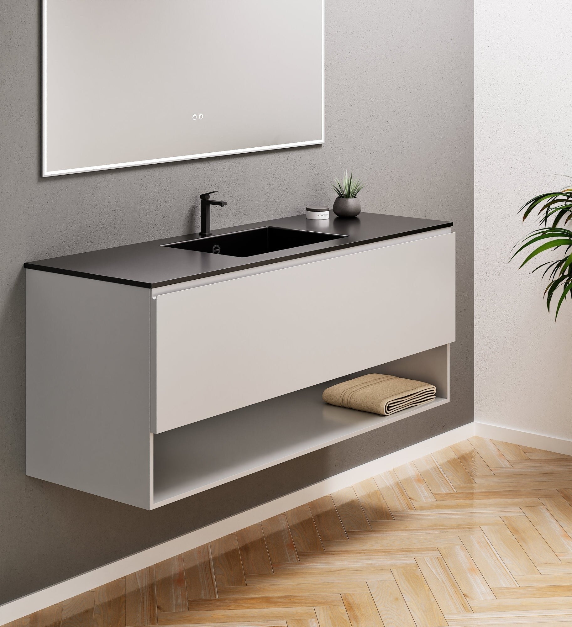 ALBA - Corian® basin unit & 1 Drawer vanity unit 1 Bottom Shelf - Rovalux