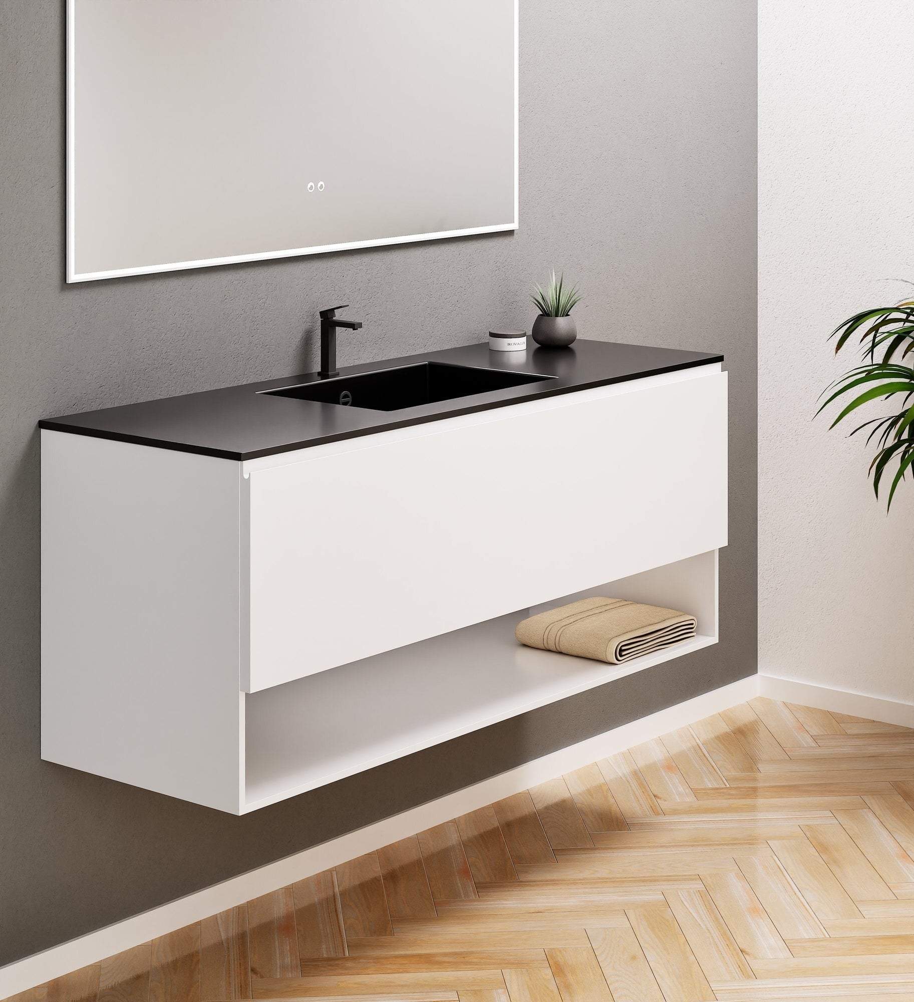 ALBA - Corian® basin unit & 1 Drawer vanity unit 1 Bottom Shelf - Rovalux