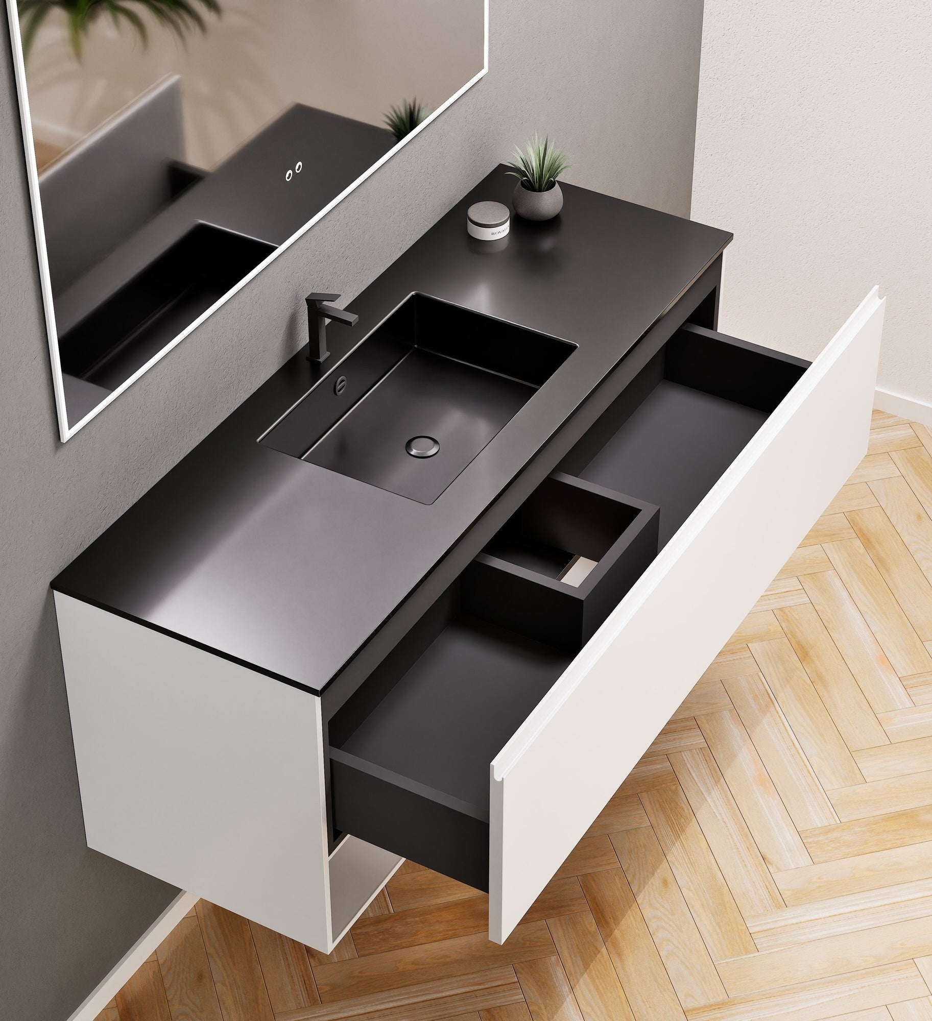ALBA - Corian® basin unit & 1 Drawer vanity unit 1 Bottom Shelf - Rovalux