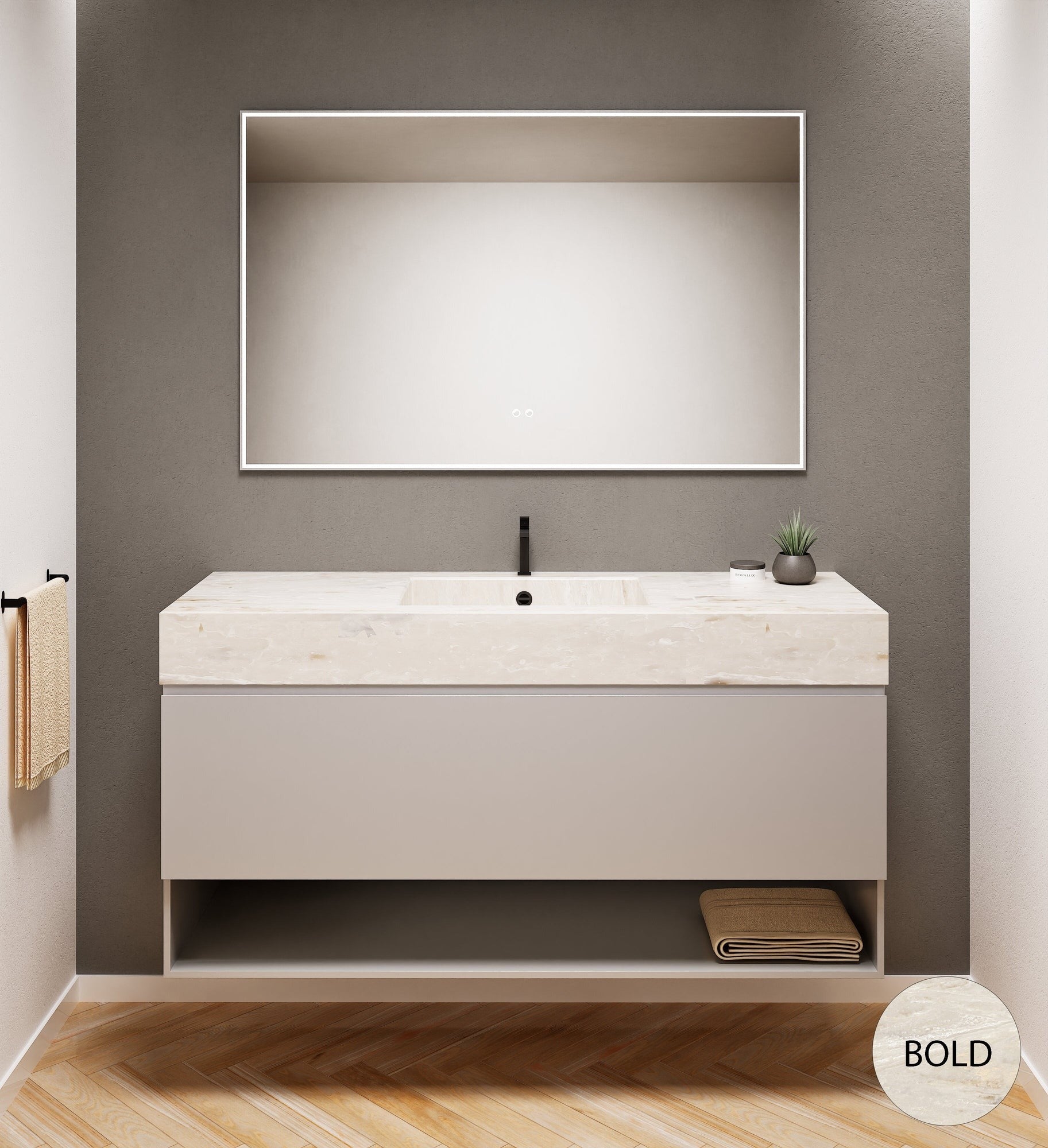 ALBA - Corian® basin unit & 1 Drawer vanity unit 1 Bottom Shelf - Rovalux