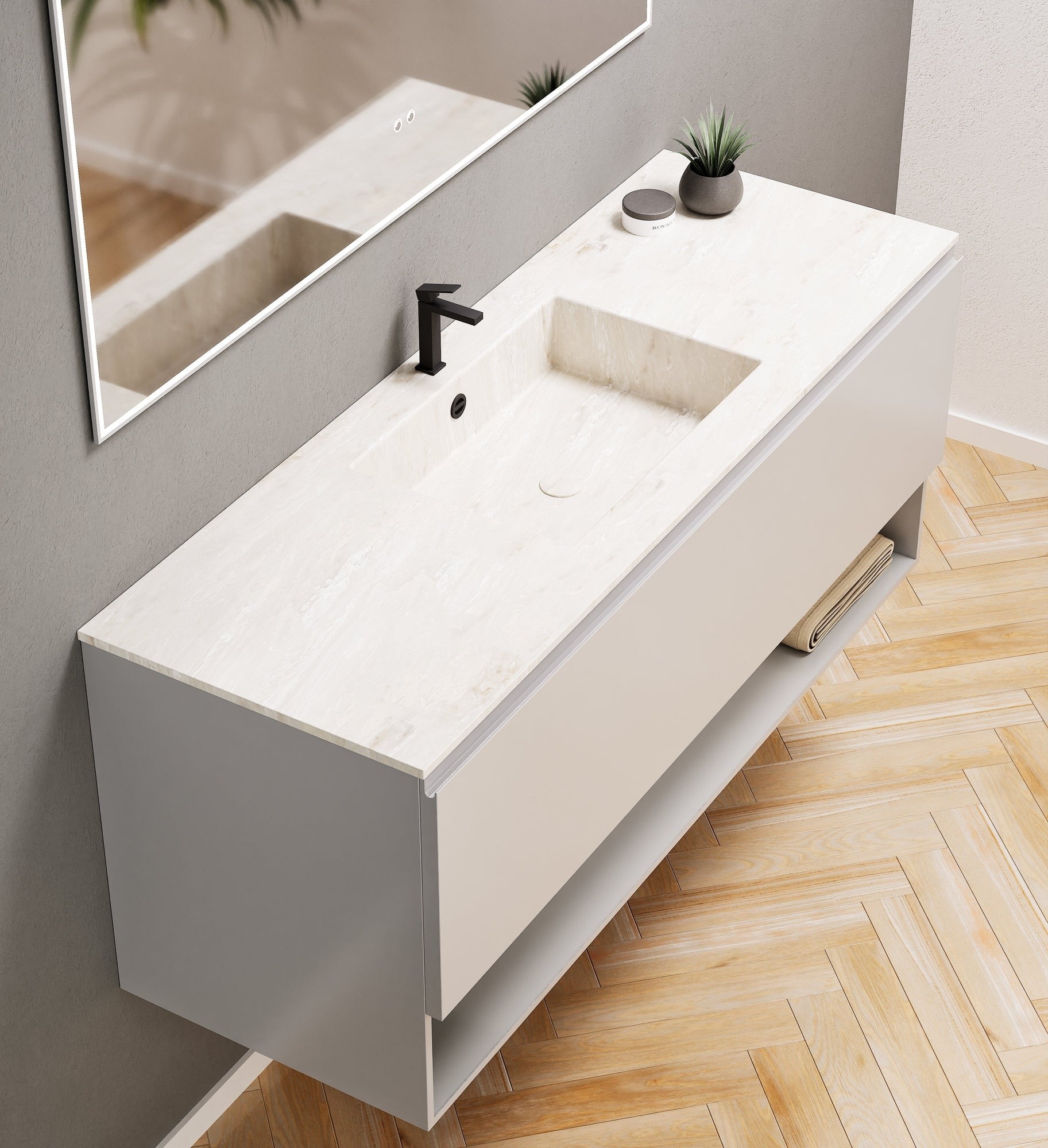 ALBA - Corian® basin unit & 1 Drawer vanity unit 1 Bottom Shelf - Rovalux