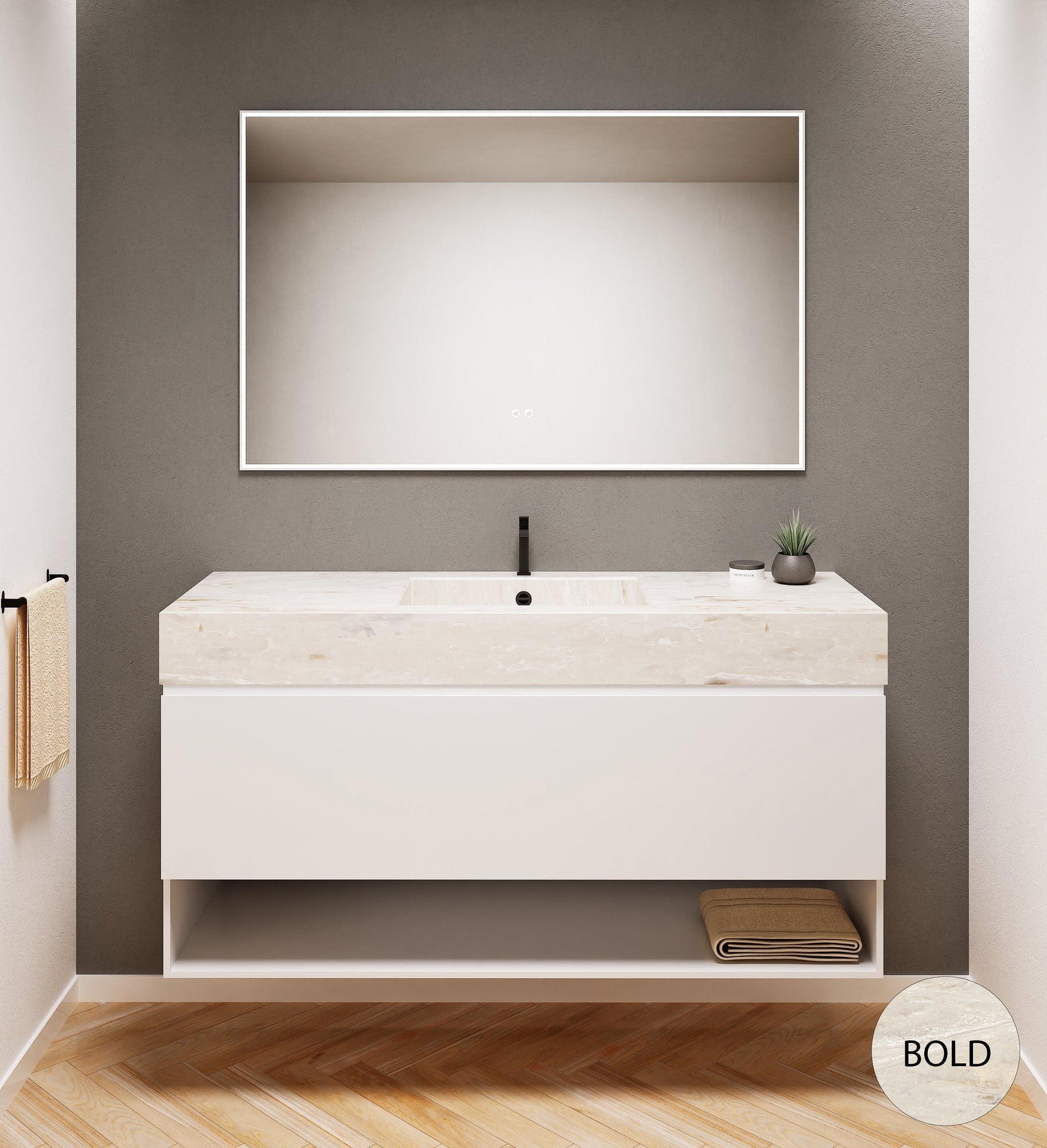 ALBA - Corian® basin unit & 1 Drawer vanity unit 1 Bottom Shelf - Rovalux