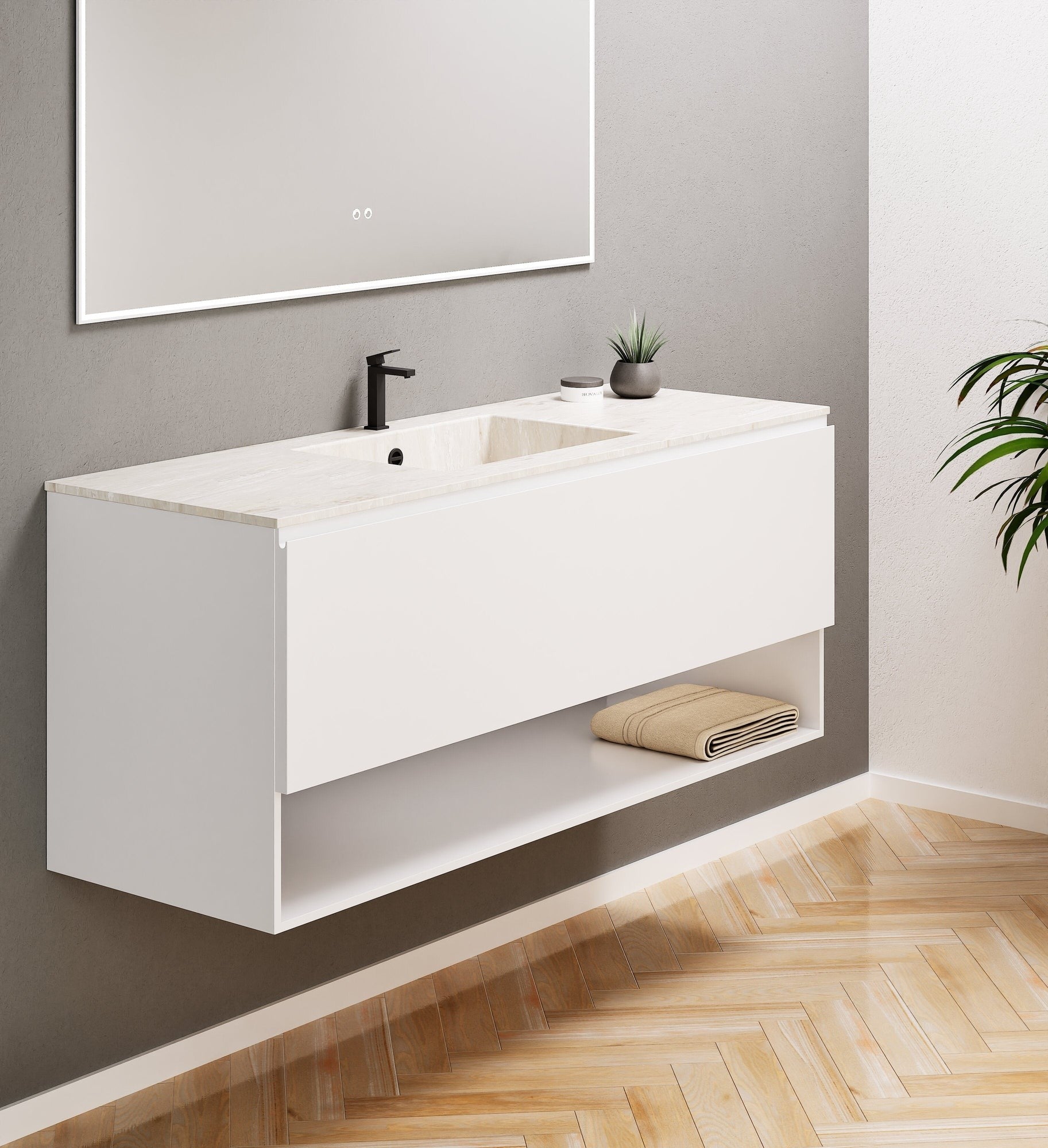 ALBA - Corian® basin unit & 1 Drawer vanity unit 1 Bottom Shelf - Rovalux