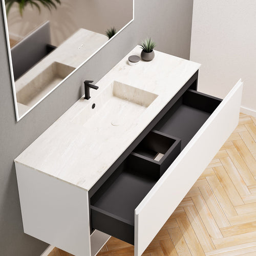 ALBA - Corian® basin unit & 1 Drawer vanity unit 1 Bottom Shelf - Rovalux