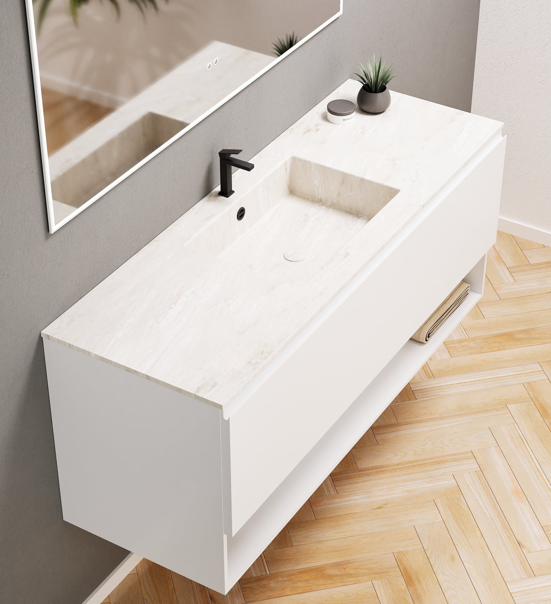 ALBA - Corian® basin unit & 1 Drawer vanity unit 1 Bottom Shelf - Rovalux