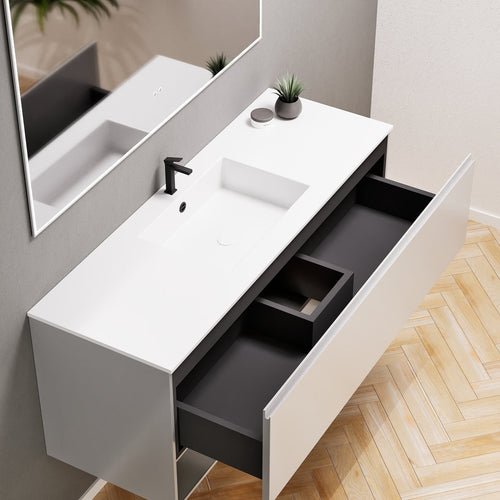 ALBA - Corian® basin unit & 1 Drawer vanity unit 1 Bottom Shelf - Rovalux