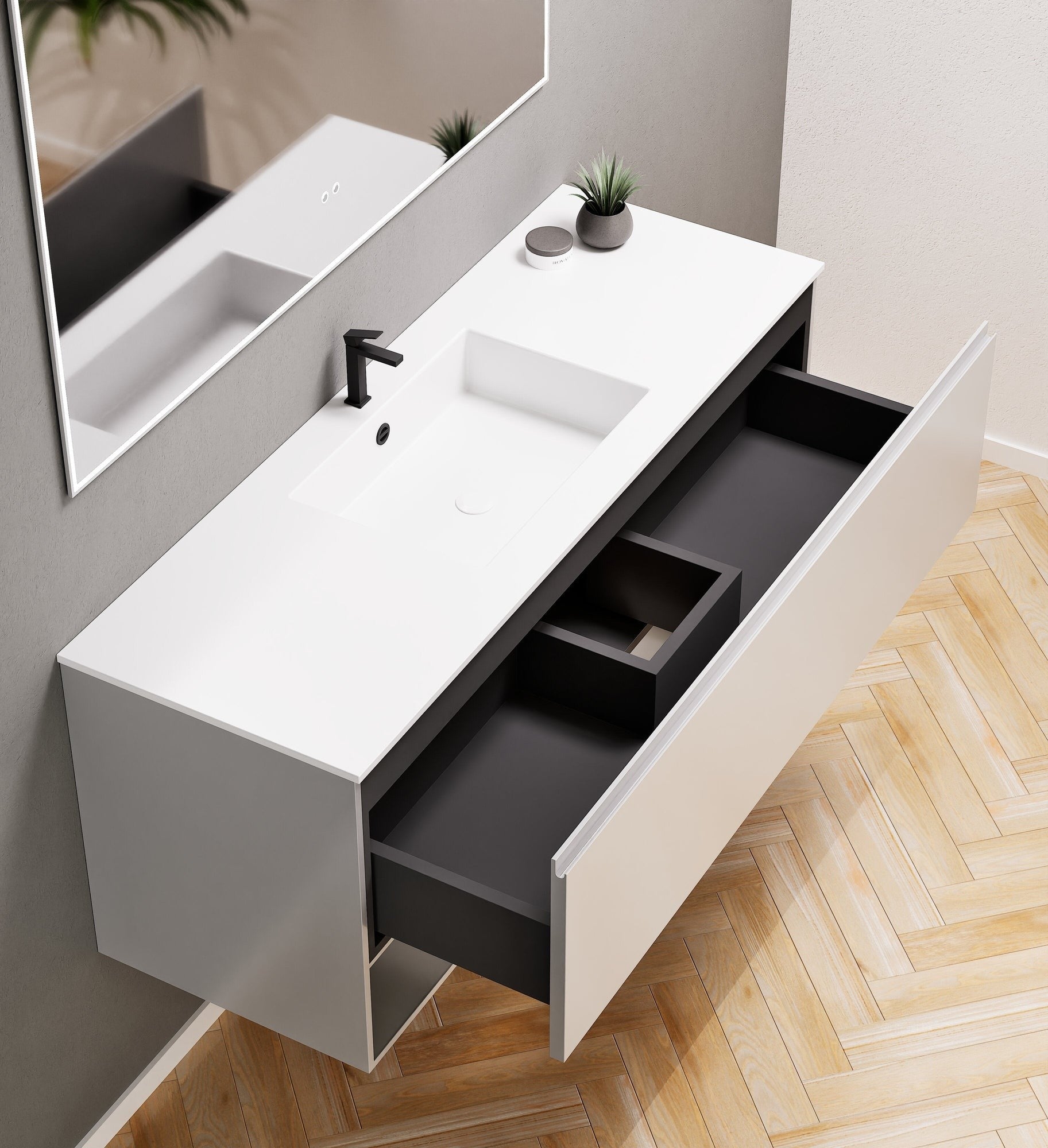 ALBA - Corian® basin unit & 1 Drawer vanity unit 1 Bottom Shelf - Rovalux