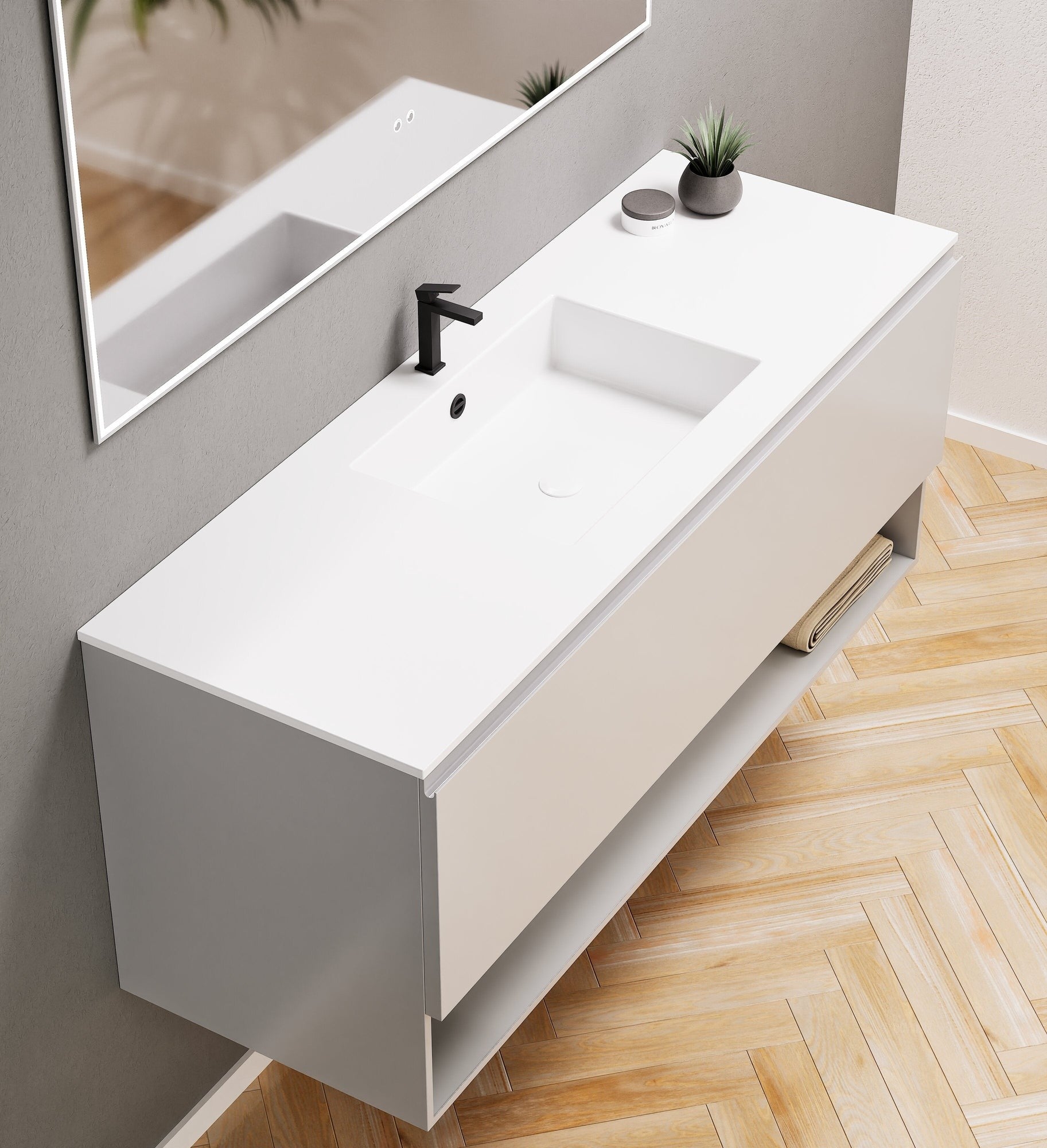 ALBA - Corian® basin unit & 1 Drawer vanity unit 1 Bottom Shelf - Rovalux