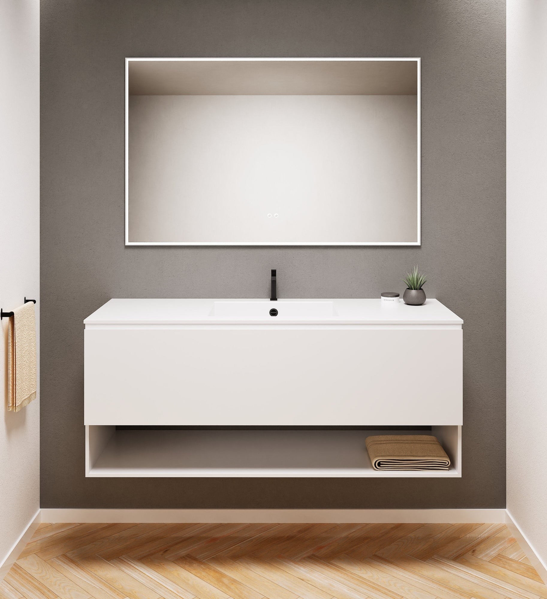 ALBA - Corian® basin unit & 1 Drawer vanity unit 1 Bottom Shelf - Rovalux