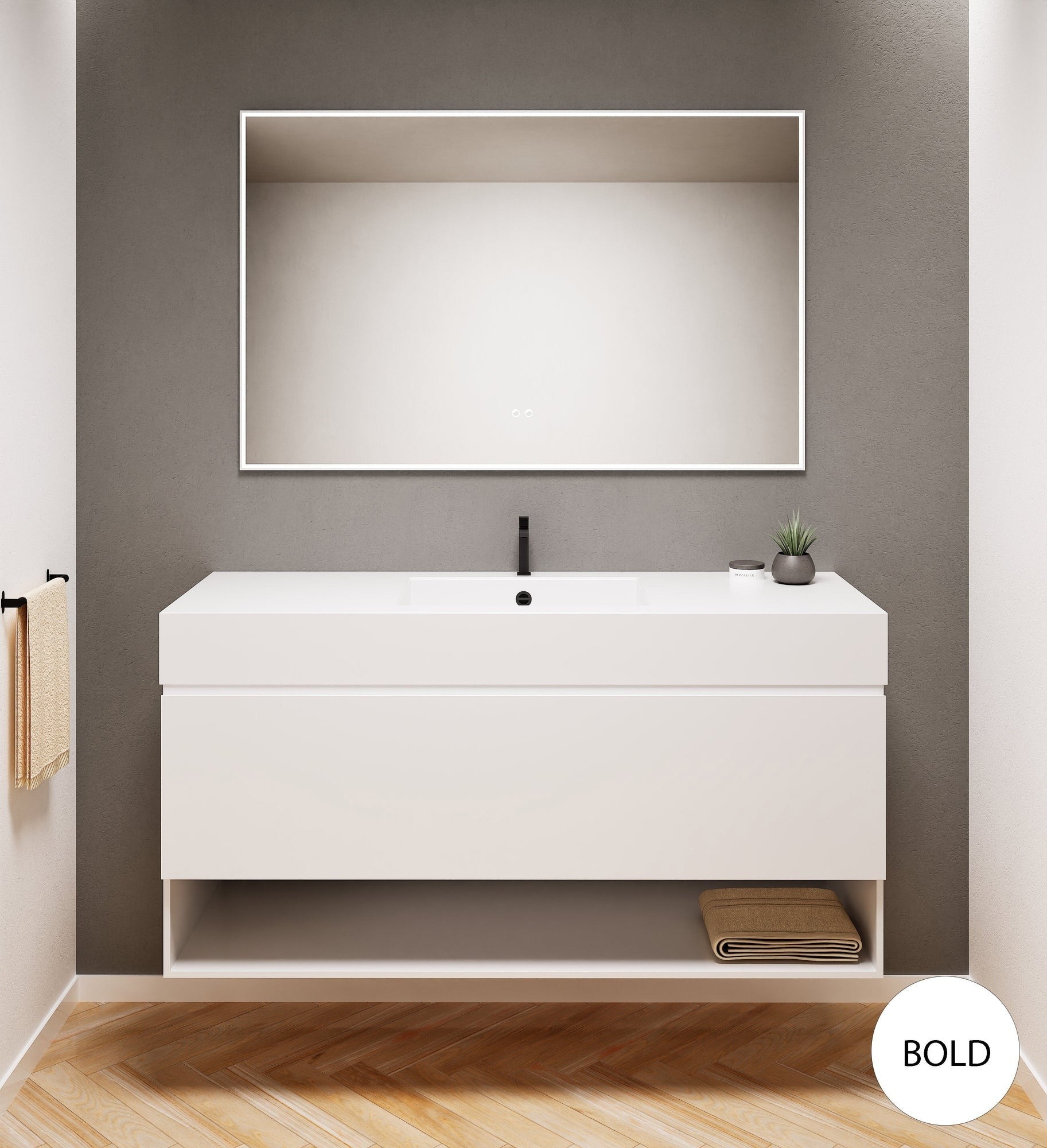 ALBA - Corian® basin unit & 1 Drawer vanity unit 1 Bottom Shelf - Rovalux