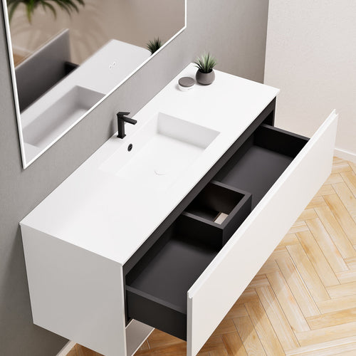 ALBA - Corian® basin unit & 1 Drawer vanity unit 1 Bottom Shelf - Rovalux