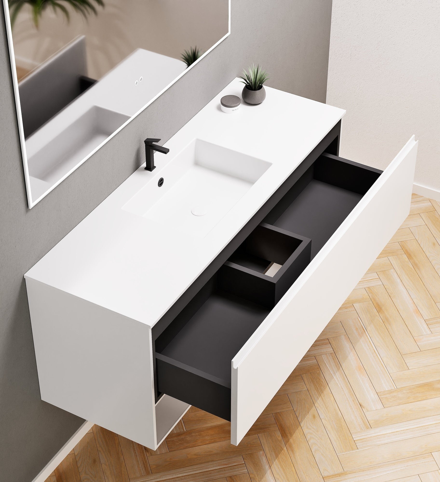 ALBA - Corian® basin unit & 1 Drawer vanity unit 1 Bottom Shelf - Rovalux