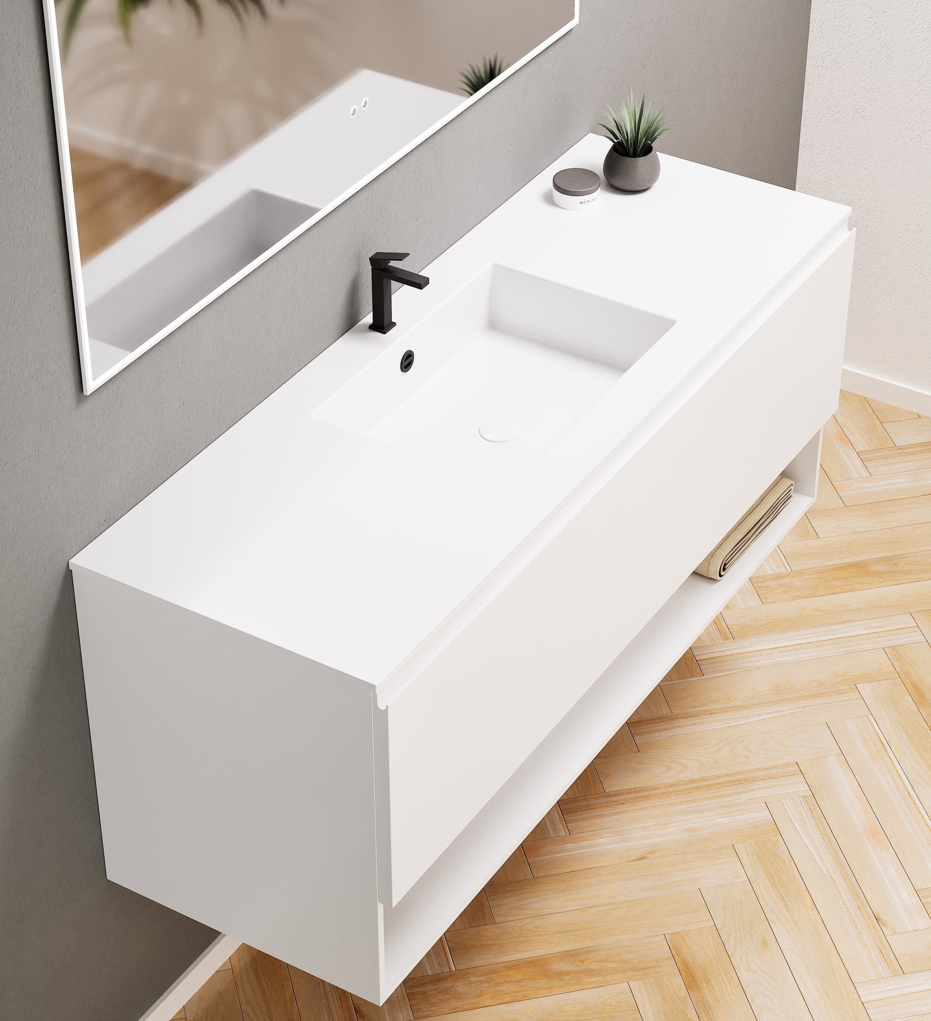 ALBA - Corian® basin unit & 1 Drawer vanity unit 1 Bottom Shelf - Rovalux