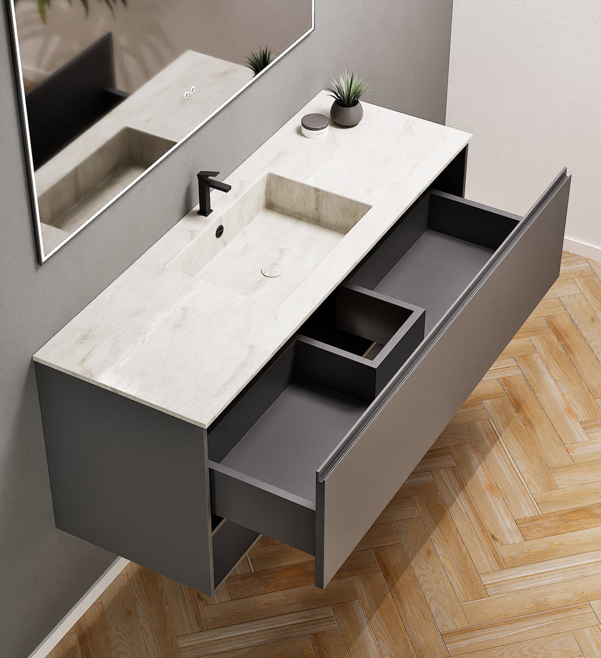 ALBA - Corian® basin unit & 1 Drawer vanity unit 1 Bottom Shelf - ROVALUX