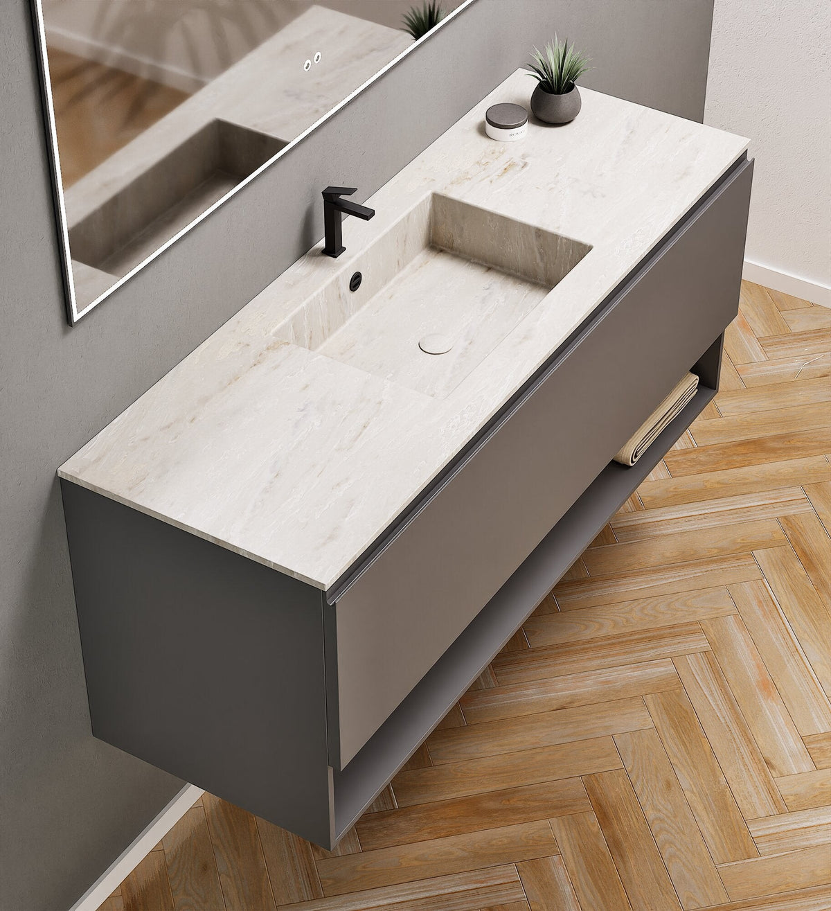 ALBA - Corian® basin unit & 1 Drawer vanity unit 1 Bottom Shelf - ROVALUX
