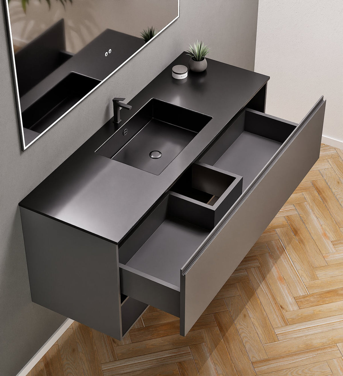 ALBA - Corian® basin unit & 1 Drawer vanity unit 1 Bottom Shelf - ROVALUX