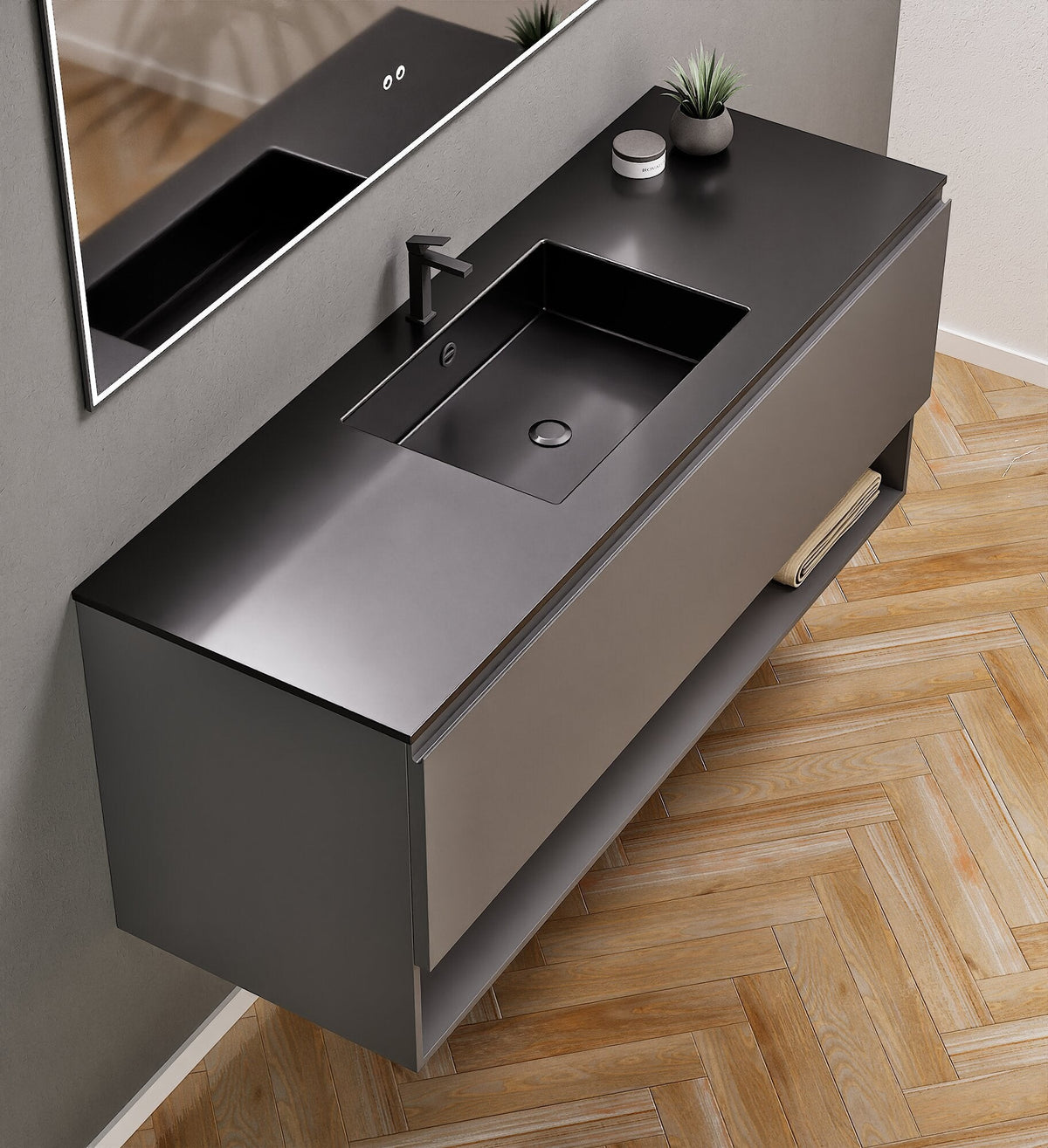 ALBA - Corian® basin unit & 1 Drawer vanity unit 1 Bottom Shelf - ROVALUX