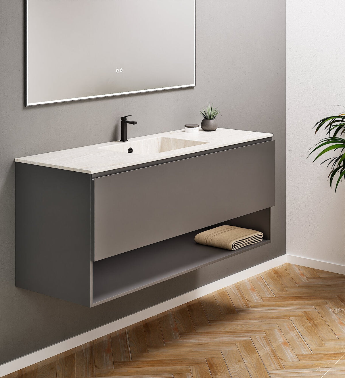 ALBA - Corian® basin unit & 1 Drawer vanity unit 1 Bottom Shelf - ROVALUX