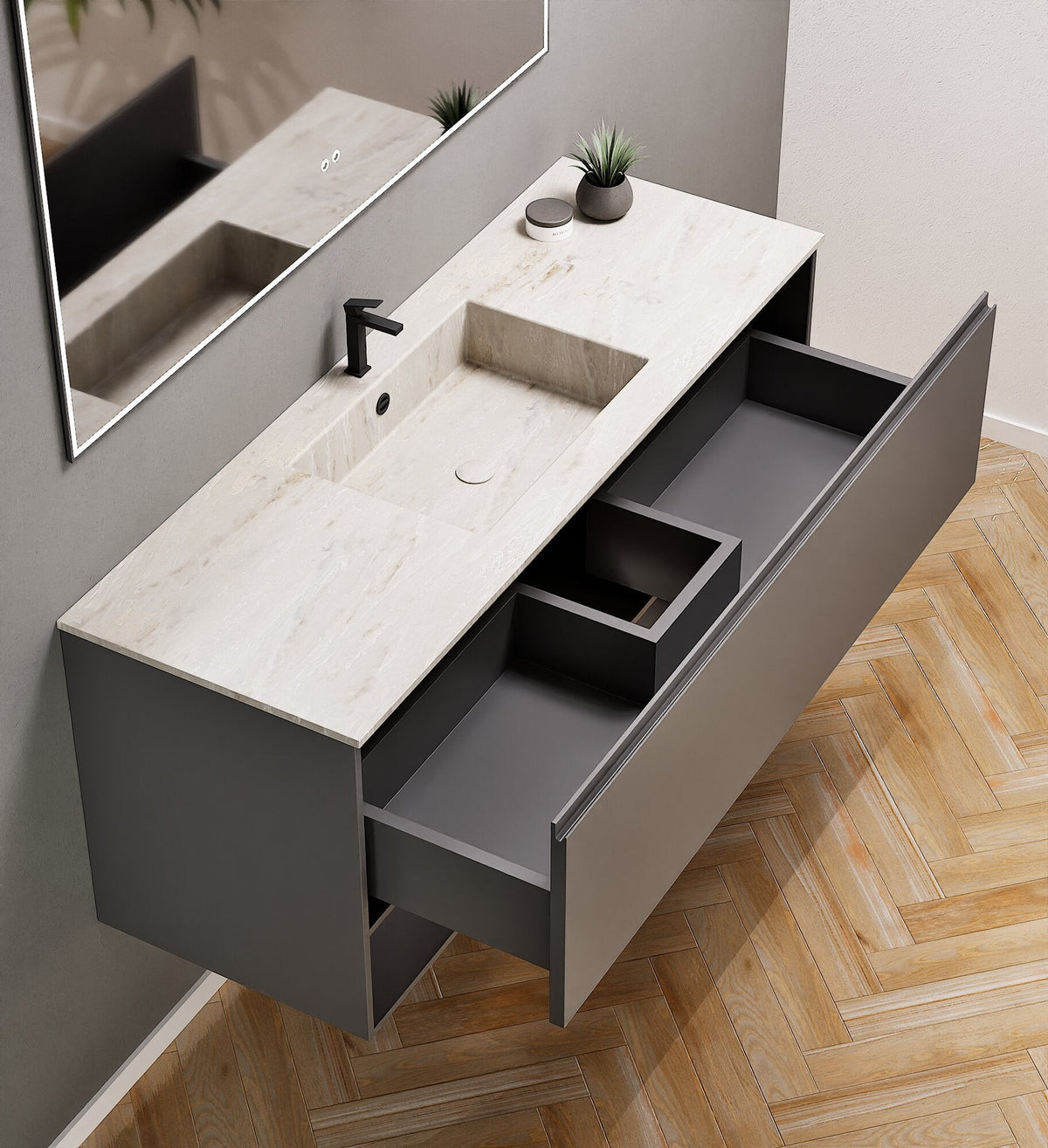 ALBA - Corian® basin unit & 1 Drawer vanity unit 1 Bottom Shelf - ROVALUX